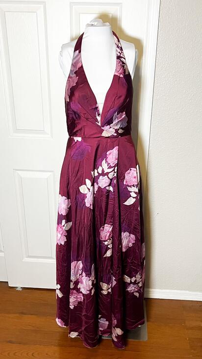 DB Studio Dresses & Skirts - DB Studio Dress Womens 6 Purple Floral Satin Halter Maxi Open Back Prom Gown